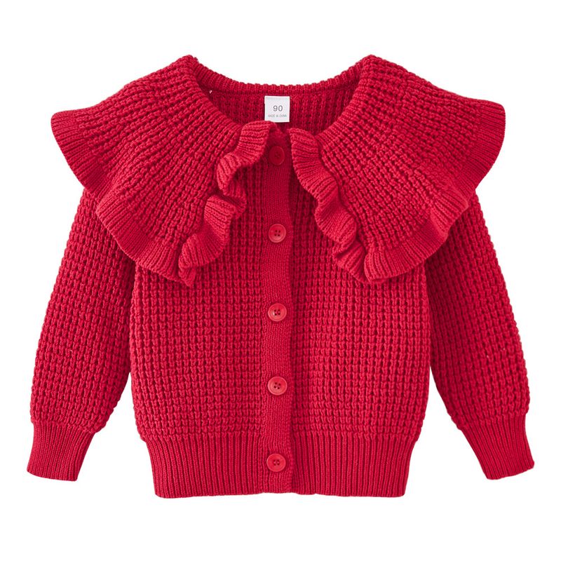Modischer Pullover für Mutter und Kind, weicher Baumwoll-Strick-Cardigan für Babys und Mädchen – stylischer Pullover mit Rundhalsausschnitt und langen Ärmeln (Rot, Creme), Größen 80–120 cm_voghion.com