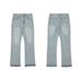 Calça jeans masculina com bainha azul e borlas, estilo high street, lavada, retrô, flare, cleanfit_voghion.com