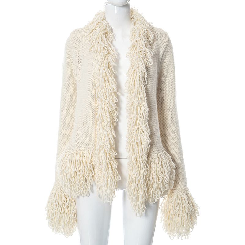 Cardigan da donna con frange a maniche lunghe Top in maglia Spice_voghion.com