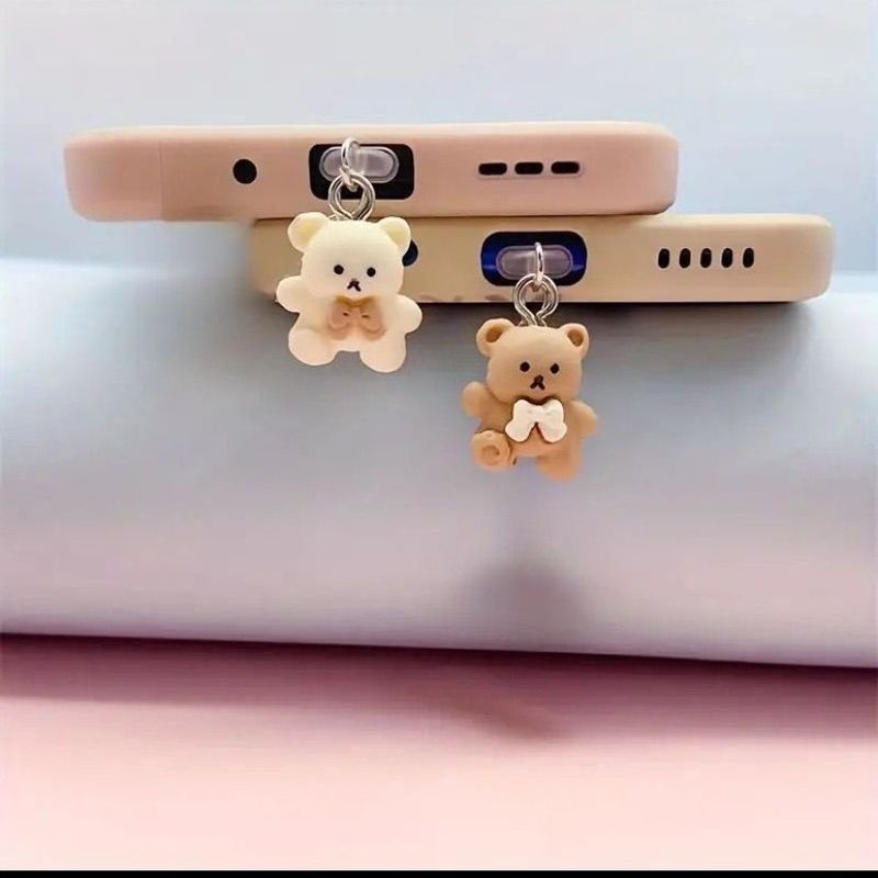 New Bear Phone Dust Resin Tie Beige Coffee Color Charging Plug Earphone Hole Pendant Type-C_voghion.com