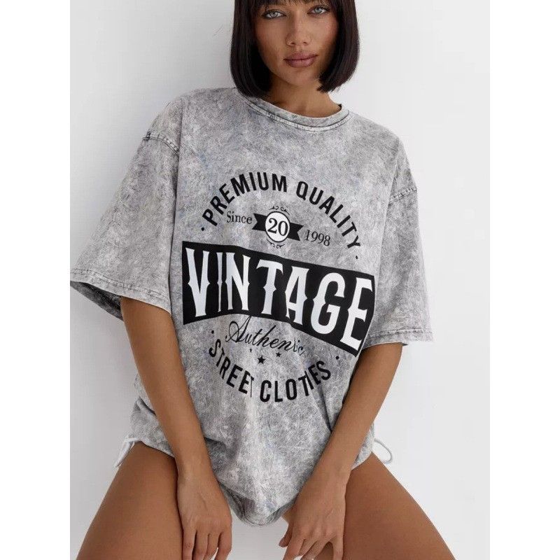 Vêtements pour femmes, style vintage délavé, style ancien, t-shirt en pur coton, mode féminine, all-match, décontracté, tendance_voghion.com
