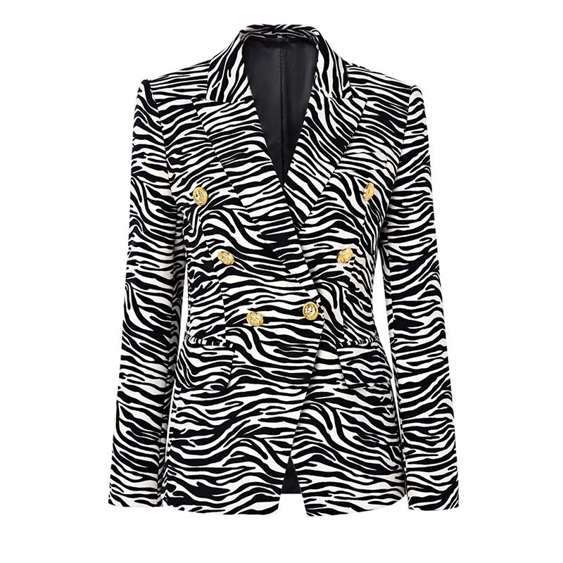 Women's Clothing Autumn and Winter Catwalk New Zebra Print Slim Fit Small Suit Waist Suit Commuting Women's Top_voghion.com