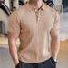 24 Men's Solid Color Short Sleeve Summer Casual Vertical Striped Turn-Down Collar Polo Versatile Elegant Button T-Shirt_voghion.com