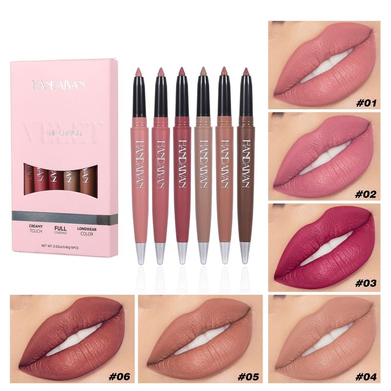 HANDAIYAN - Set di 6 matite labbra opache colorate, a lunga tenuta e impermeabili, per un contorno labbra preciso, texture cremosa per un'applicazione uniforme_voghion.com
