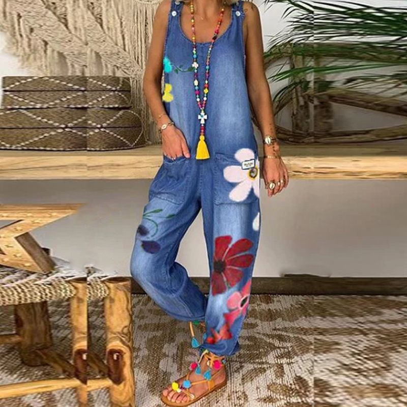 Ärmelloser, cooler Overall mit Boho-Print für Damen_voghion.com