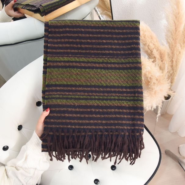 Korean Retro Design Striped Color Blocked Scarf With High-end And Trendy Fashion Women's Cashmere Warm Scarf_voghion.com