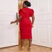 Plus Size Elegant Split Sleeve Party Dress – Belted Wrap Design, Stretchy Polyester, Red (S-1XL, Mid-Length, Flattering A-Line Cut)_voghion.com