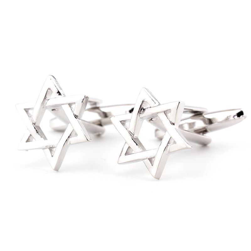 Metal six pointed star shape French shirt men's cufflinks foreign trade cufflinks_voghion.com