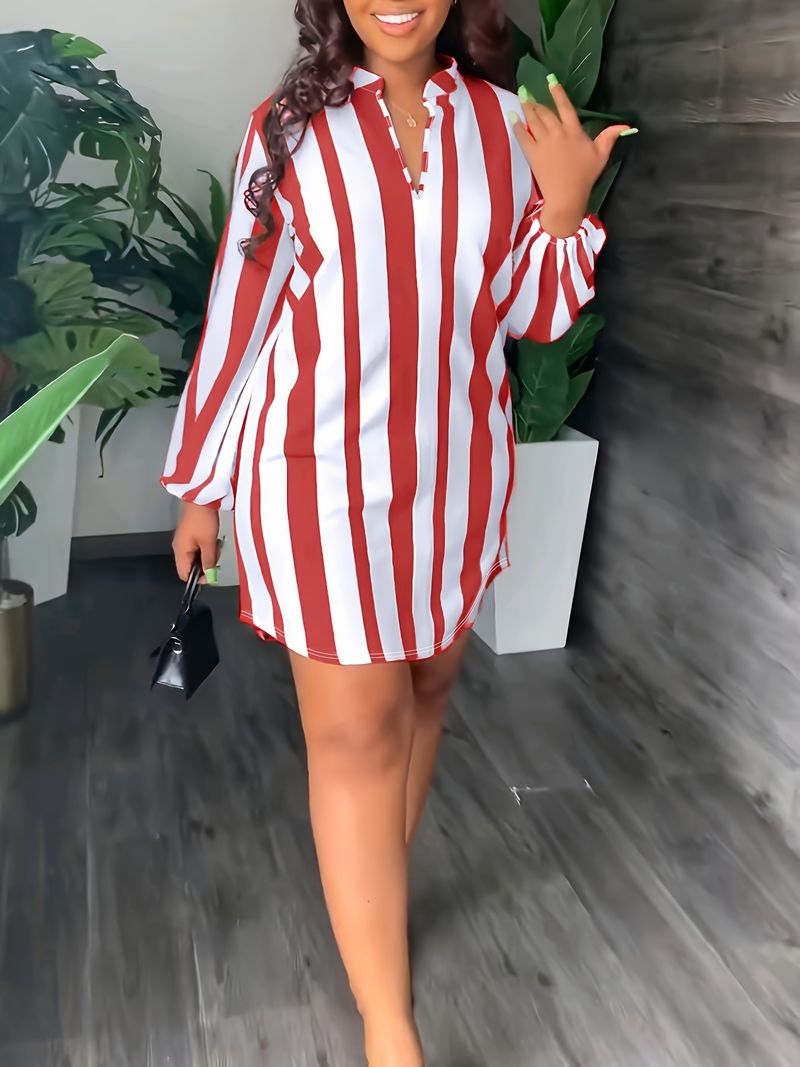 Women's Clothing Striped Casual Shirt Dress_voghion.com