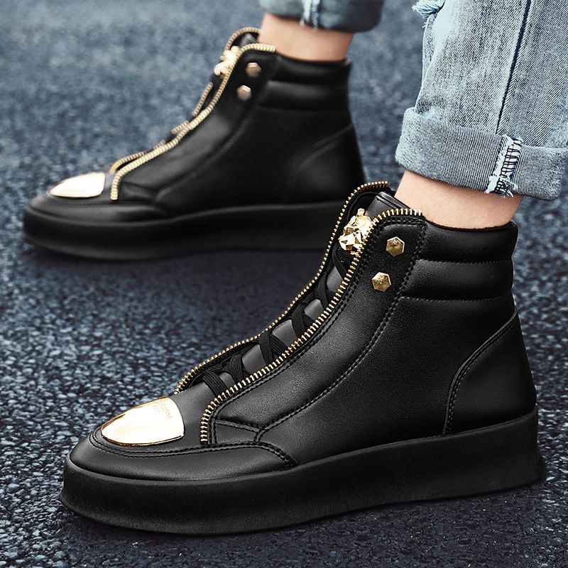 Scarpe da uomo europee Sneakers con cerniera in metallo personalizzate rosse cinesi Sneakers con stivali Martin con piattaforma alta casual coreana_voghion.com