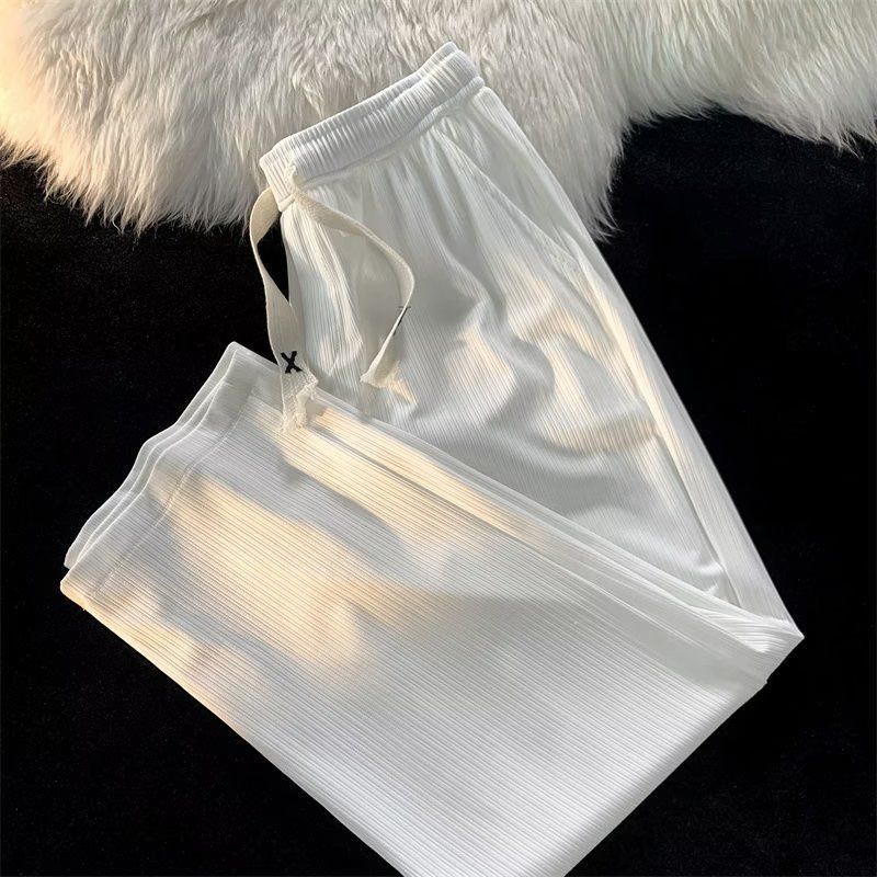 Férfi ruházat Jég selyem széles szárú nadrág Férfi nyári vékony divatos márkás férfi nadrágok Bloomers strandnadrágok Laza stílus_voghion.com