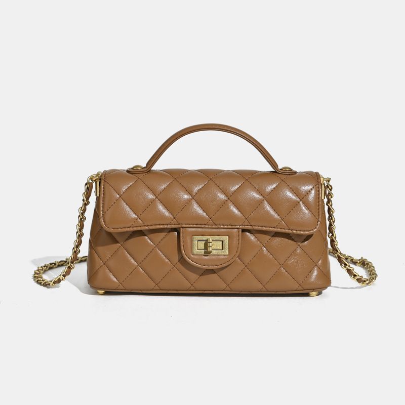New Top Layer Sheepskin Diamond Pattern Small Style Chain Bag Crossbody Bag Single Shoulder Handbag Small Square Bag_voghion.com