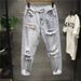 Men's Clothing Street Washed Distressed Ripped Jeans For Men Spring And Autumn Straight High Street Vibe Style Handsome Long Pants_voghion.com
