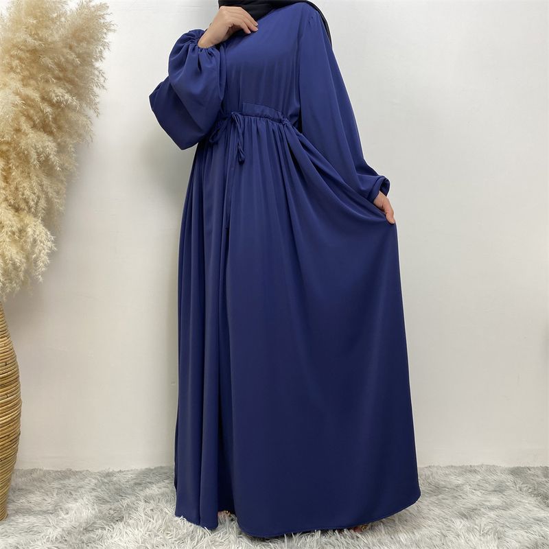 Ženska odjeća, muslimanska, jednostavnog dizajna, jednobojnih elastičnih rukava, sprijeda, patentnog zatvarača, elegantna i svestrana haljina_voghion.com