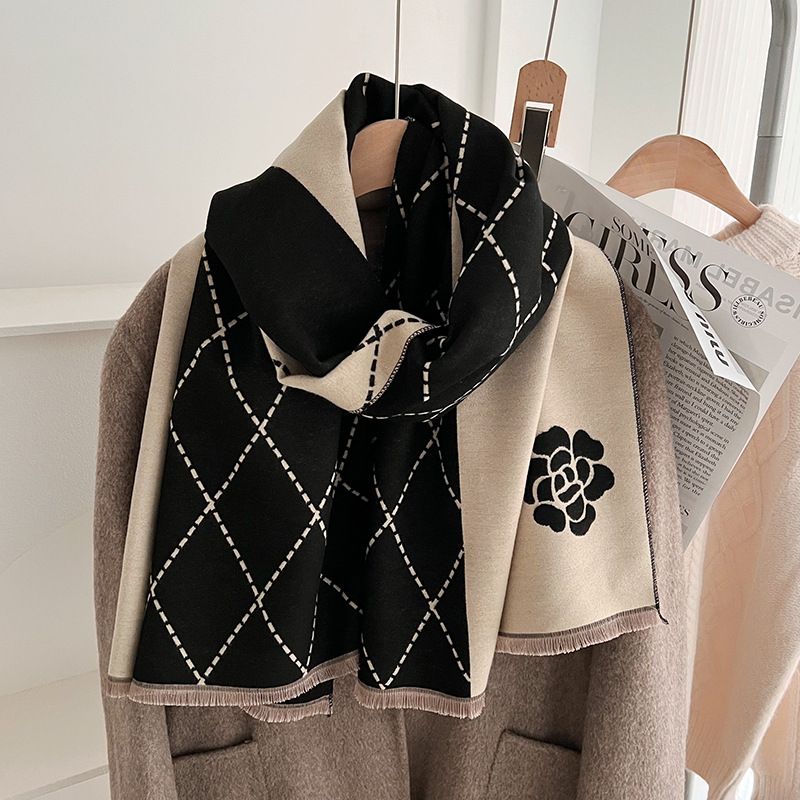 Advanced style, small fragrance, mountain tea flower cashmere shawl dual-use, winter new thick cold resistant_voghion.com