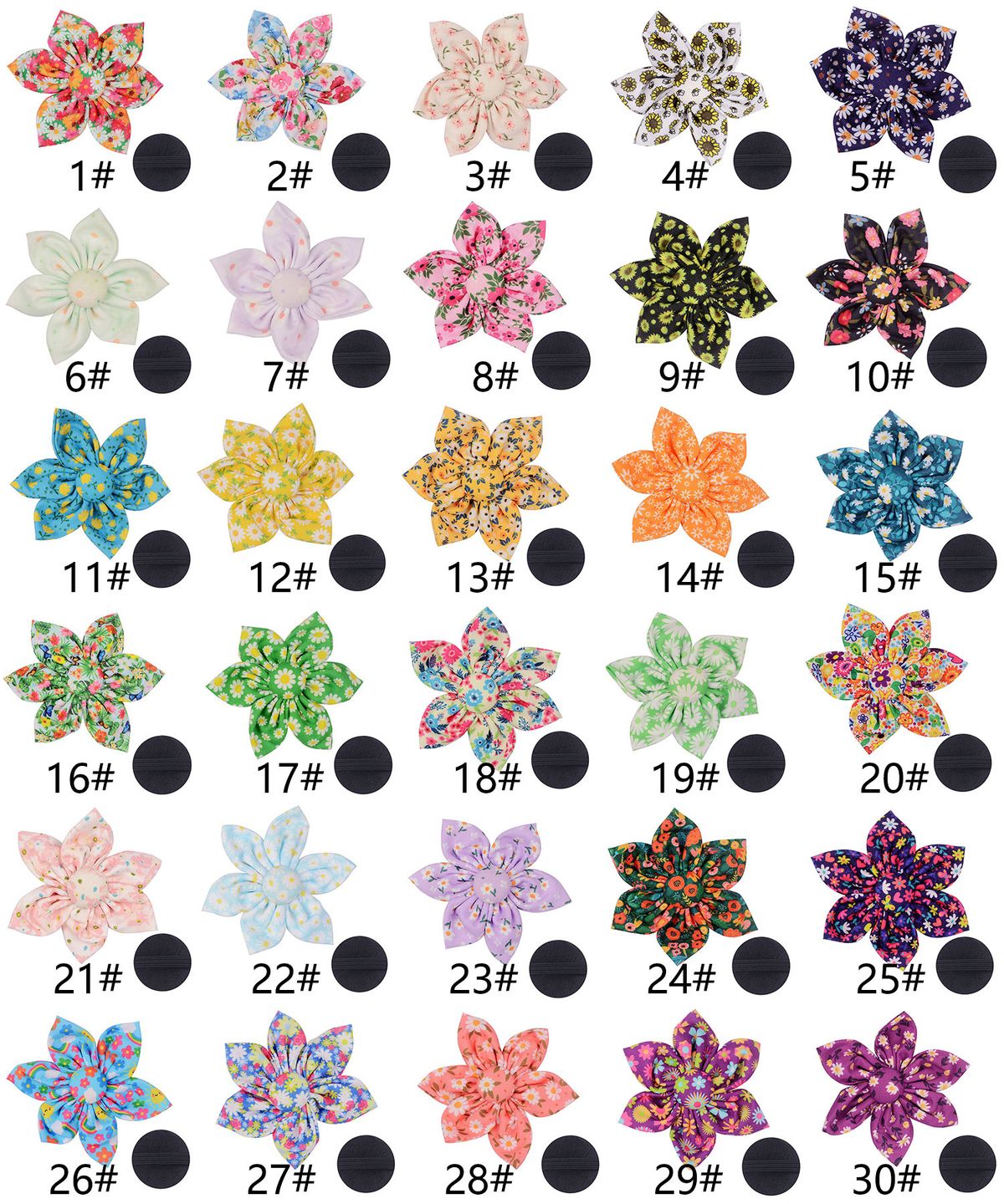 Classico accessorio per collare per cani e gatti cucito a mano con motivo floreale a sei petali, con bottone staccabile e fiore_voghion.com