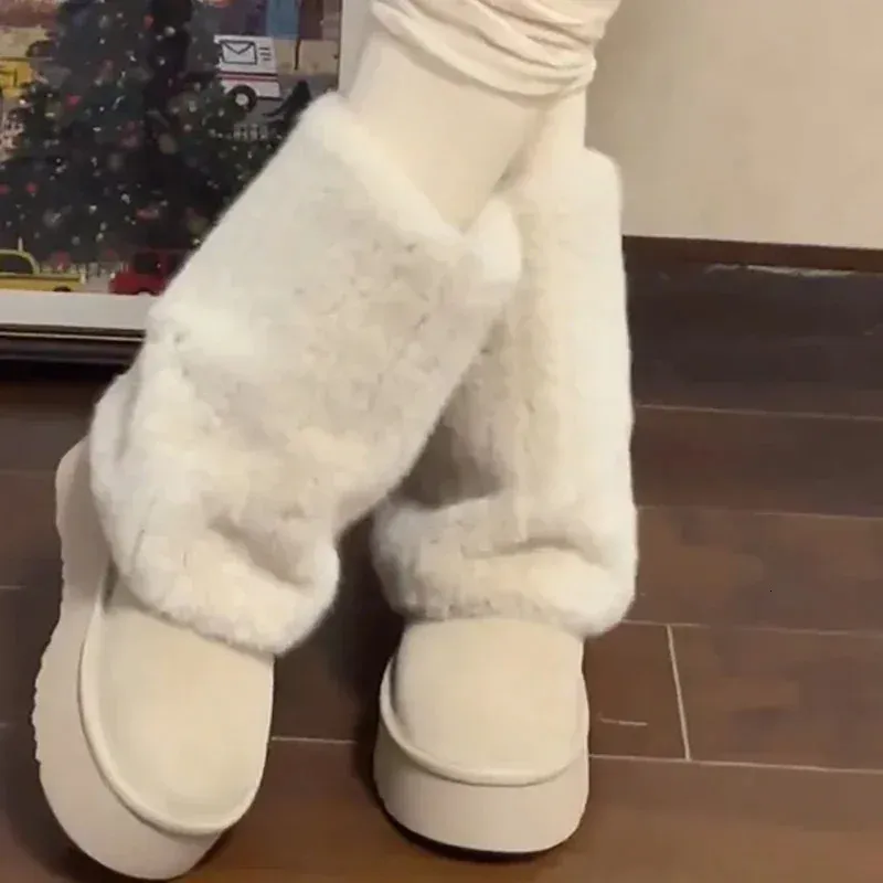 Winter Platform Apartment Warm Snow Fashion Sliding on Largas Boots Womens Comfortable Outdoor Add Cotton Shoes 241022_voghion.com