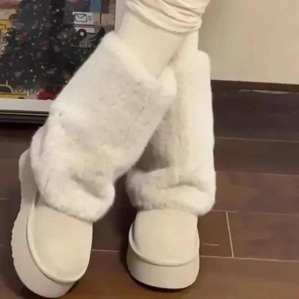 Winter Platform Apartment Warm Snow Fashion Sliding on Largas Boots Womens Comfortable Outdoor Add Cotton Shoes 241022_voghion.com