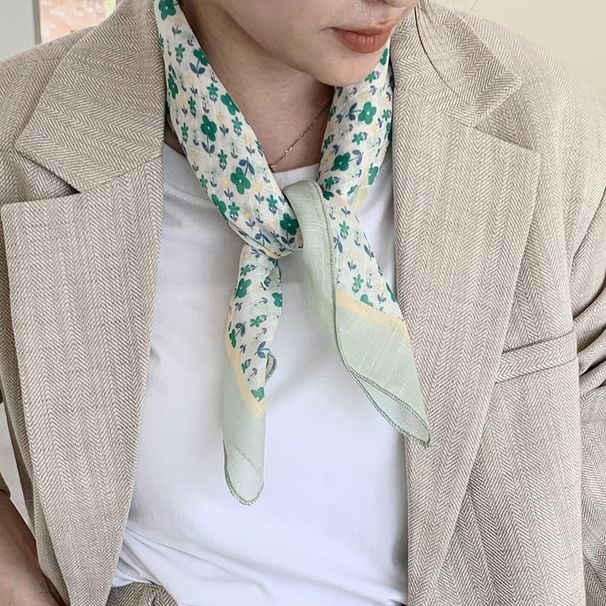 Sciarpa quadrata piccola in cotone e lino stampato da donna con protezione solare sottile estiva, versione coreana, foulard versatile alla moda,_voghion.com