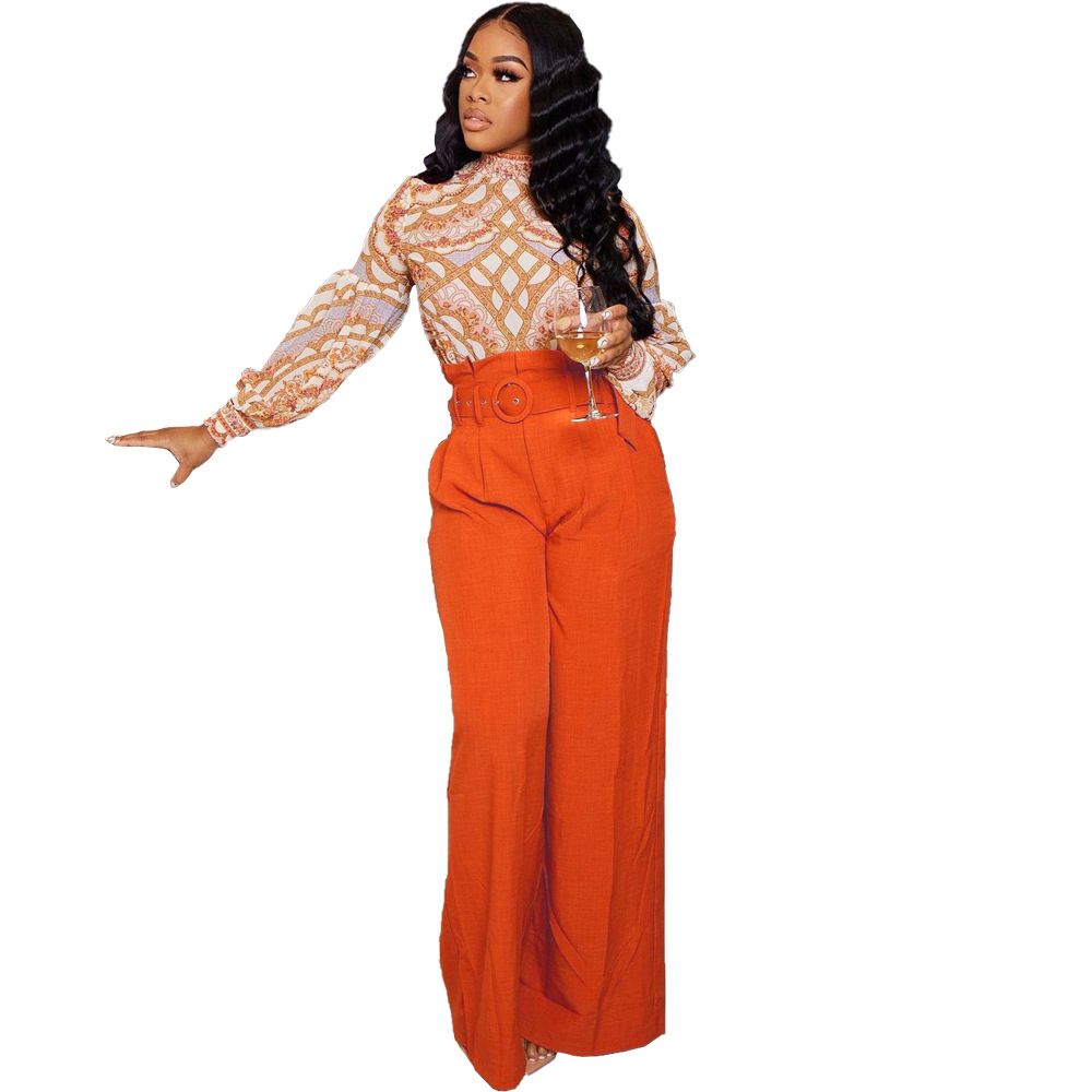 Damenbekleidung Mode Sexy Gürtel Einfarbig Weite Beinhose_voghion.com