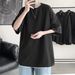 Trendy brand short T-shirt for men with irregular patchwork round neck design, fashionable split, solid color, half_voghion.com