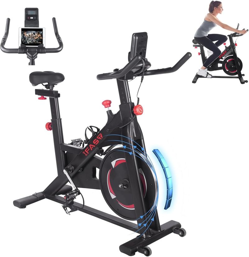 Black Stationary Bikes For Home Spin Indoor Exercise Bike With LCD Monitor And Comfortable Seat Cushion For Home Gym Cardio Fitness Training_voghion.com