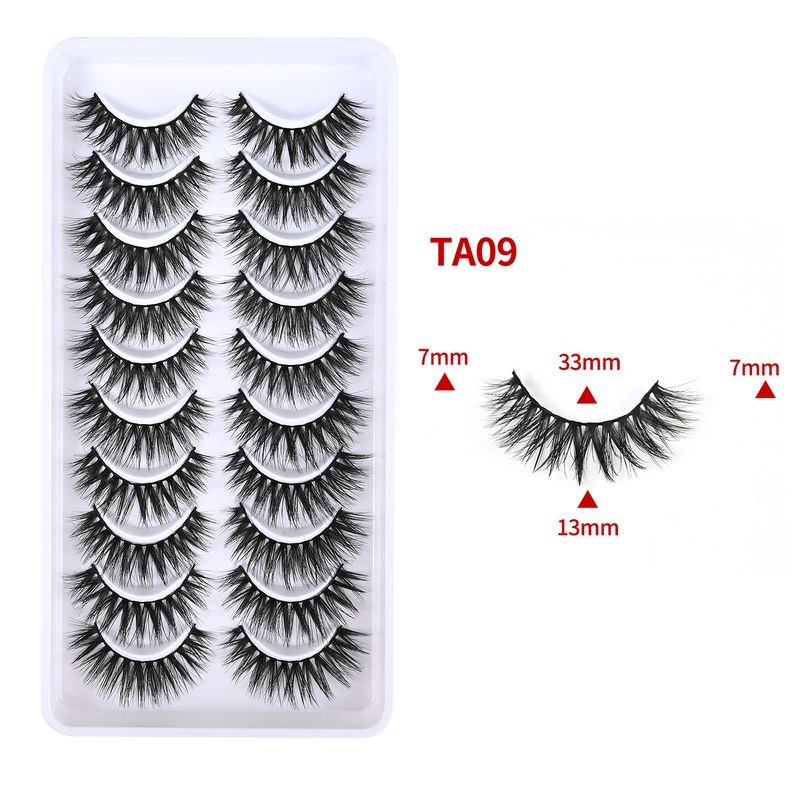 Eyelashes Set Makeup 3D Three Dimensional Natural Curling Cross Eyelashes 10 Pairs Of False Eyelashes Multi Layer_voghion.com