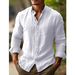 Herrenbekleidung Herren Leinen Button-Down-Hemd Sommer Strandhemd Langarm Einfarbig Stehkragen Frühling und Sommer Lässige Alltagskleidung_voghion.com