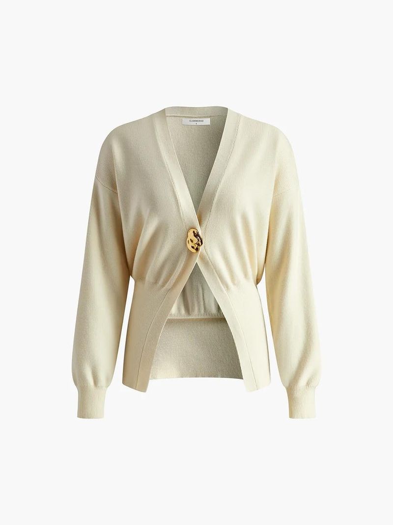 Women's Clothing Women's Sweater Temperament Elegant Solid Color Long Sleeved Button Knitted Cardigan_voghion.com