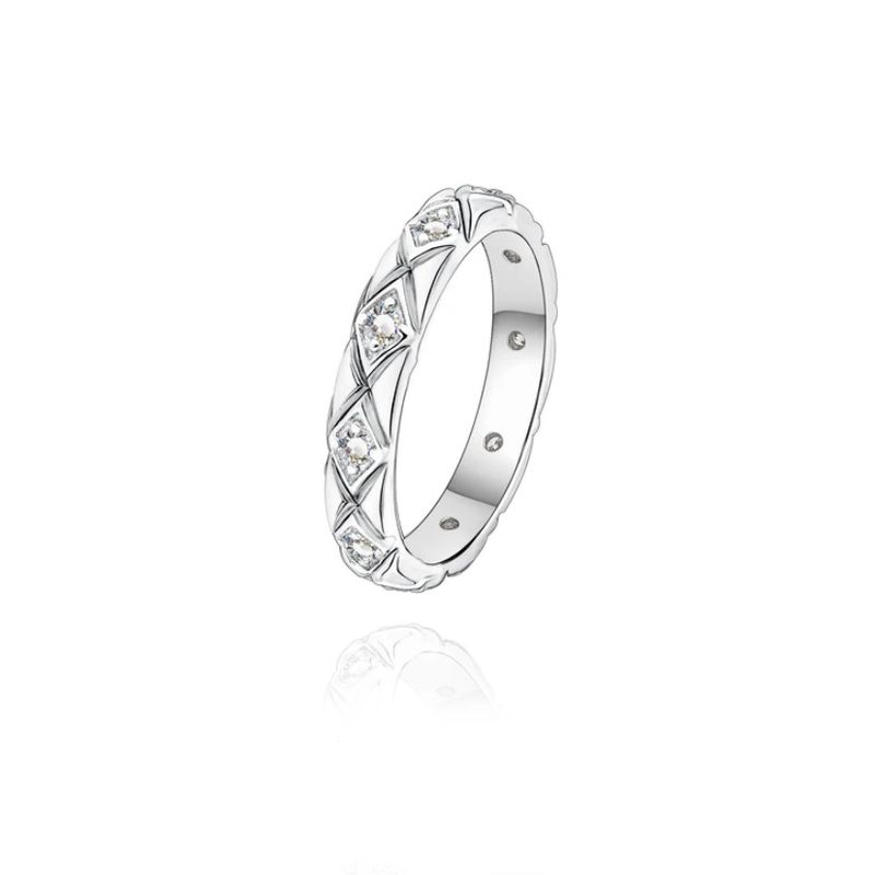 Zilveren Moissanite diamantpatroon ring, vol diamanten, prachtige, modieuze en veelzijdige Moissanite sterling zilveren ring, koppelring_voghion.com