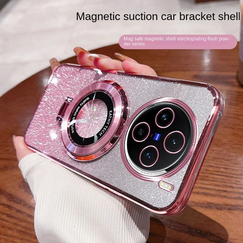 X100 X80 Pro Plus Soft Bling Glitter med ring Magnetisk skyddande bakfodral för VIVO X100Pro X90 Shell_voghion.com