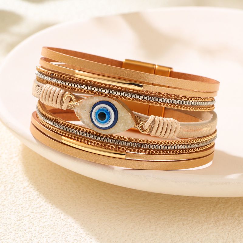 Herren- und Damenschmuck im Bohemian-Stil, Armband mit Teufelsauge, Diamant-Lederarmband, Auge-Strass-Lederarmband_voghion.com