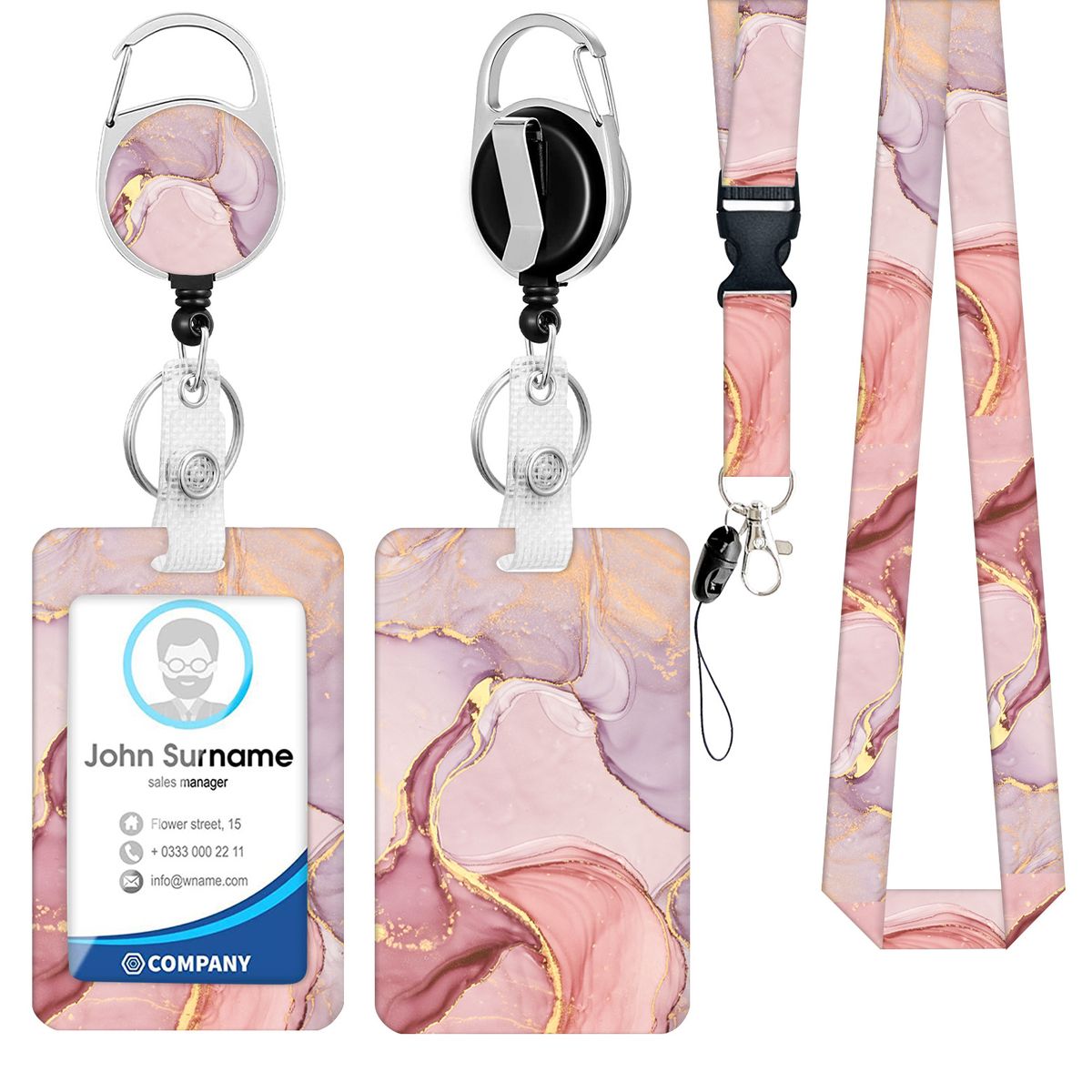 Utbildning Kontorsmaterial Rund Limstämpling Marmormönster Lätt att dra spänne Lätt att dra Regnbågsfärgad Polyester Snodd PVC Blommig Korthållare_voghion.com