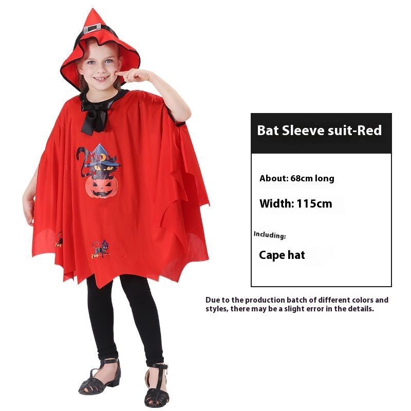 Halloween Bat Sleeve Set Wizard Little Witch Cloak Cosplay Performance Costume_voghion.com