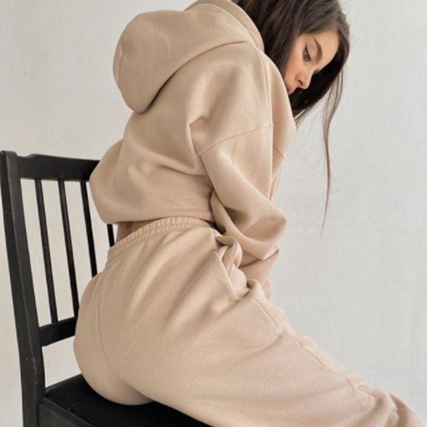 Sweatshirt- und Jogginghosen-Set mit Fleecefutter für Damen – Lässiger Winter-Zweiteiler (Langarmpullover + schmal zulaufende Hose, Streetwear, Polyester, S-XL, 6 Farben)_voghion.com