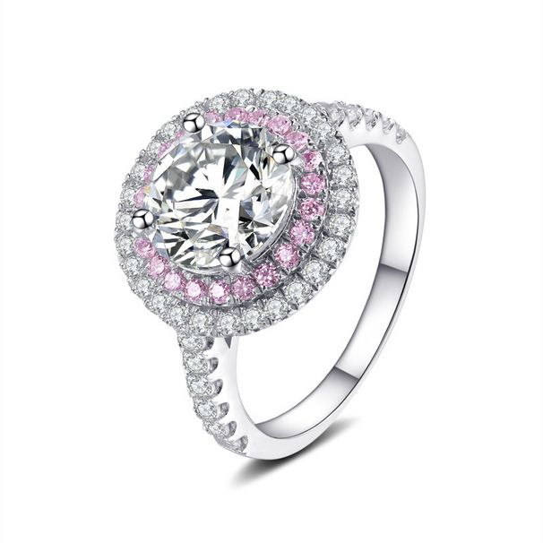 Borsa rotonda di lusso con diamanti rosa per donna, anello aperto in zircone simulato con moissanite, stile glamour da regina e principessa in argento._voghion.com