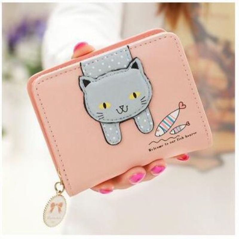 Women's Short Cute Zipper Cartoon Cat Student New Ladies Coin Purse Wallet_voghion.com