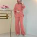 Women's Clothing Elegant Solid Color Muslim Two-Piece Set With Sleeve Top & Wide-Leg Pants | Casual Daily Outfit For Women_voghion.com