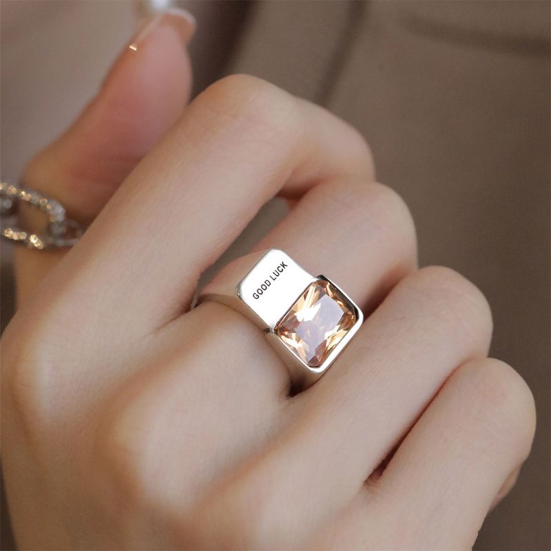Letter Zircon Ins Pure Silver Personality Hip-hop Fashion Goodluck Open Best Friend Ring_voghion.com