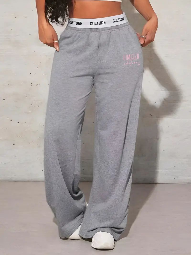 Vêtements pour femmes automne et hiver pantalons de sport gris américains pantalons larges amples et slim pantalons de survêtement_voghion.com
