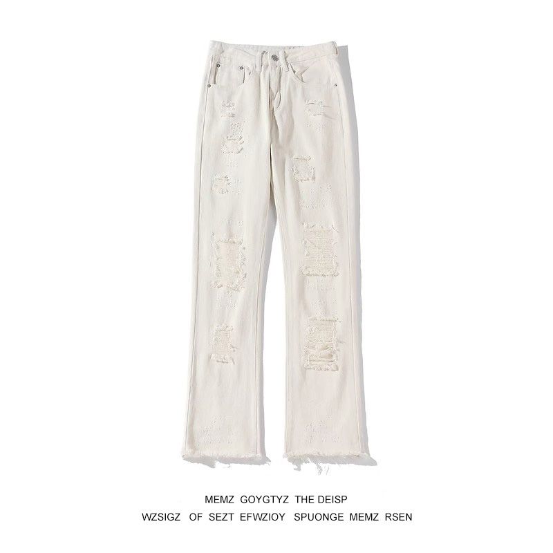 Jeans vintage americani a gamba dritta snellenti con bordo rovinato, pantaloni lunghi micro svasati neri da uomo, marchio High Street_voghion.com