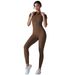 New Solid Color Zipper Tight High Elastic Short Sleeve Sports Fitness Running Nine-point Jumpsuit Long Pants Yoga Wear_voghion.com