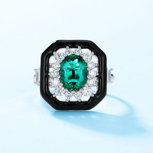 Nuovo anello di lusso con luce a forma di girasole in argento S925 intarsiato con smeraldo coltivato, anello aperto retrò_voghion.com