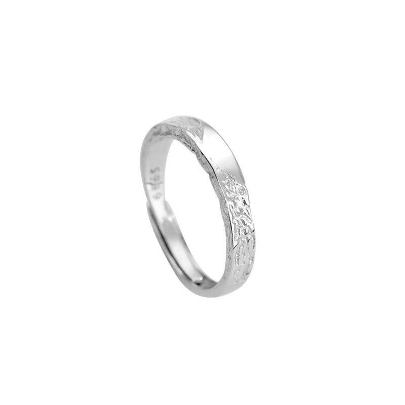 S999 Foot Silver Weilan Heartwarming Couple's Ring With Glacier Lava, Niche Design, High-end Temperament, Versatile Ring_voghion.com