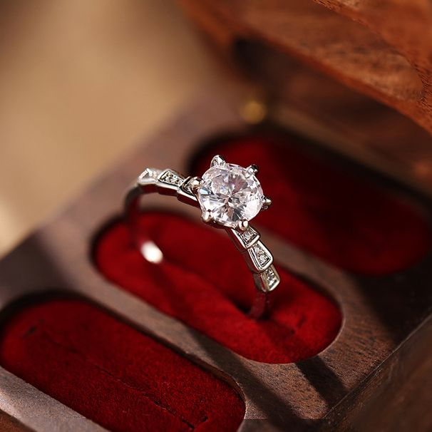 1 Carat Moissanite Bamboo Ring - Adjustable White Gold Plated Minimalist Design_voghion.com