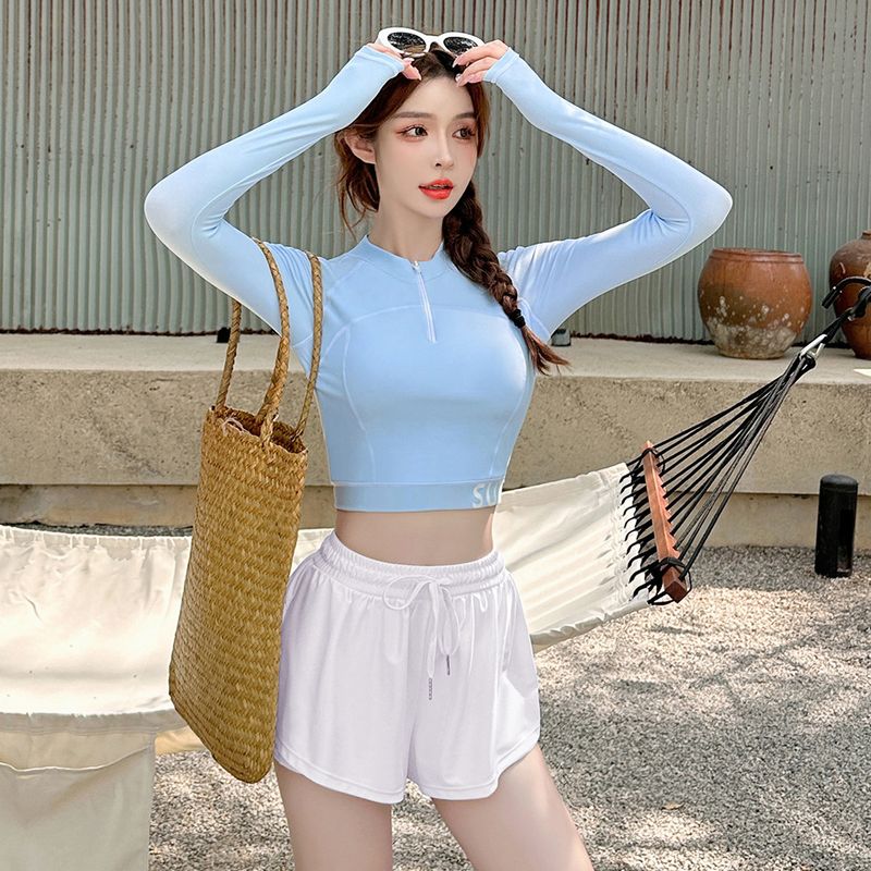Split Long Sleeved For Women, New Summer Conservative Sun Protection Swimsuit, Covering The Belly To Show Off Weight,_voghion.com