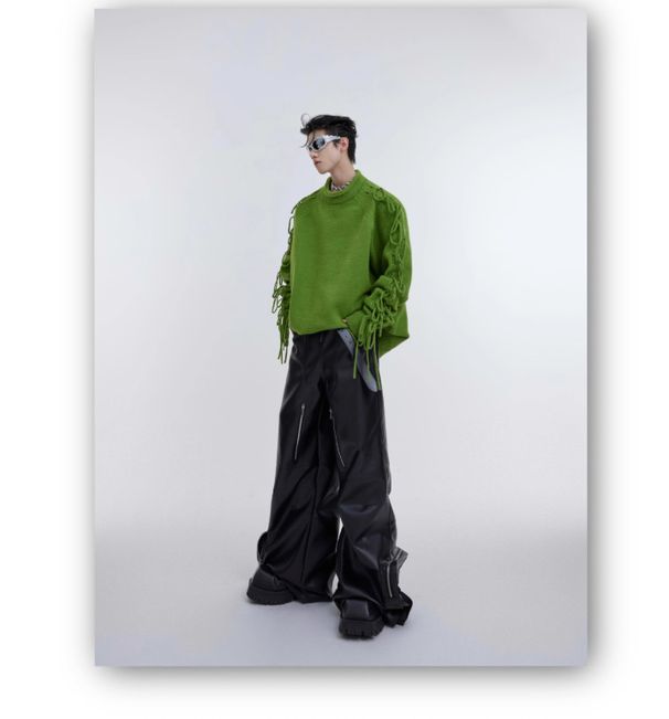 Deconstructed Fringe Knit Sweater - Oversized Slouchy Pullover With Textured Detail For Men_voghion.com