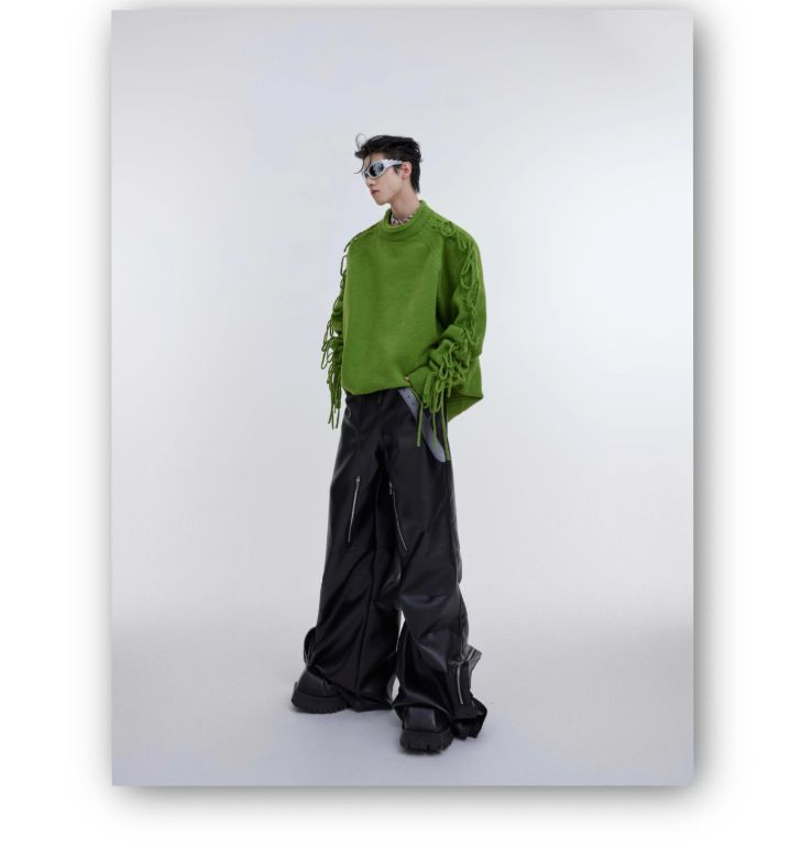 ​Deconstructed Fringe Knit Sweater - Oversized Slouchy Pullover With Textured Detail For Men​_voghion.com