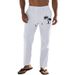Suitable For All Seasons American Style Men's Coconut Tree Print Breathable Linen Loose Casual Sports Pants_voghion.com