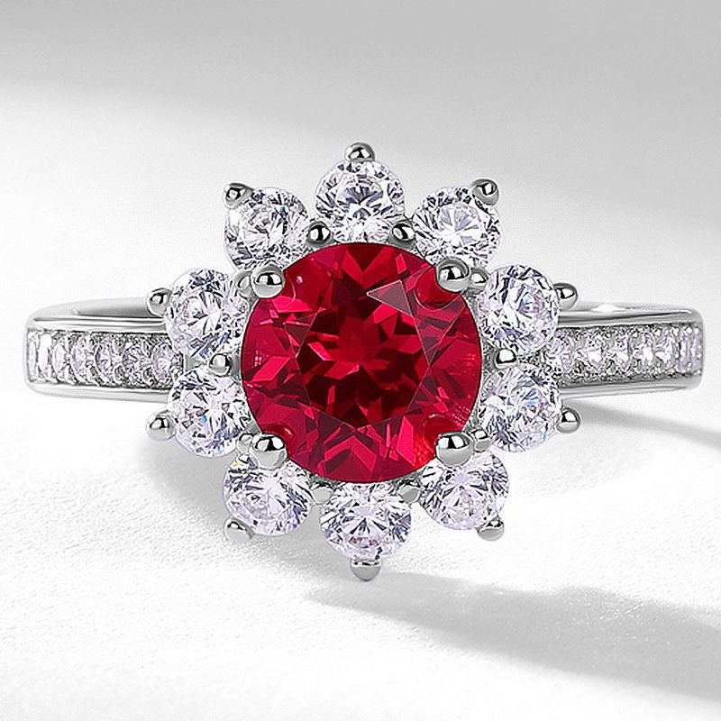 Anello aperto con rubino coltivato girasole da donna in argento S925 completamente intarsiato con pietra preziosa colorata coltivata_voghion.com